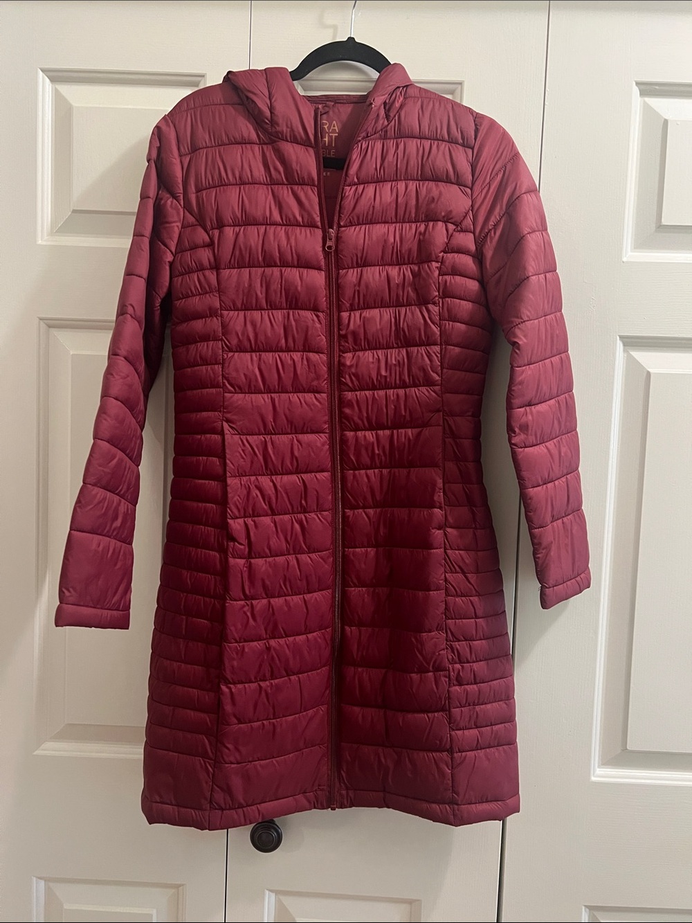 Love Tree Long Quilted Hooded Puffer Coat - Berry